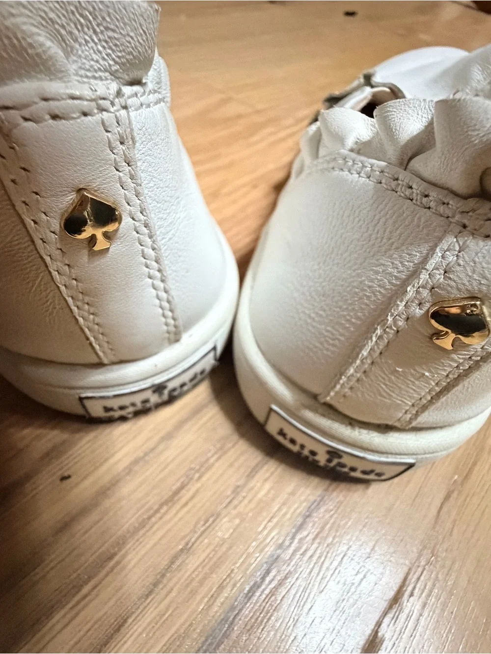 kate Spade “Lilly” Women’s White Leather Sneakers w/ Gold Spade Accent